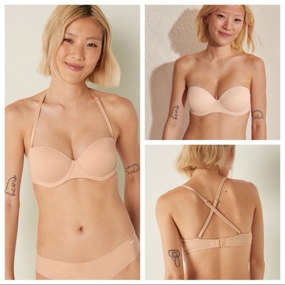 Victoria’s Secret Pink Wear Everywhere Strapless Push Up Bra 36D Nude Beige - Picture 1 of 11